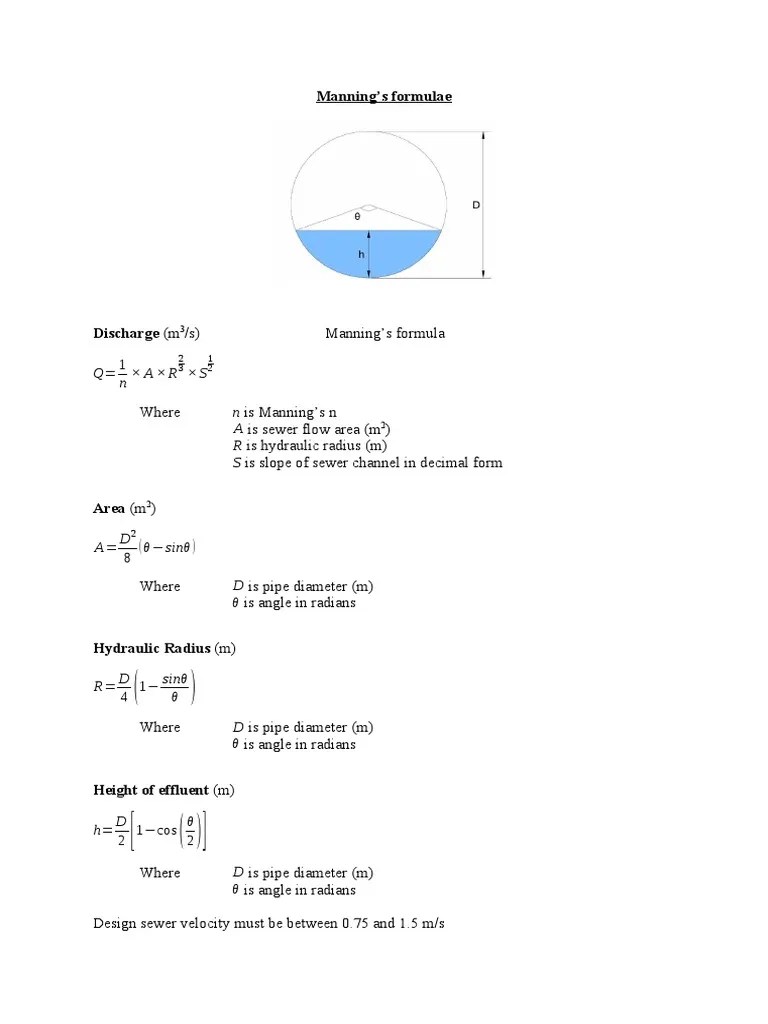 Manning's Formula For Open Channel Flow in Circular Pipes PDF