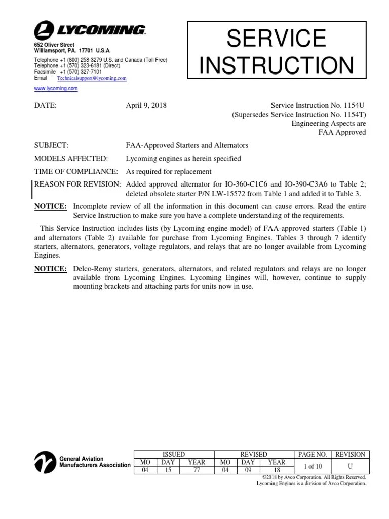 SI1154U Starters and Alternators PDF Machines Manufactured Goods
