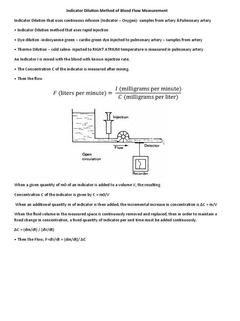 Indicator Dilution Method of Blood Flow Measurement PDF Respiratory