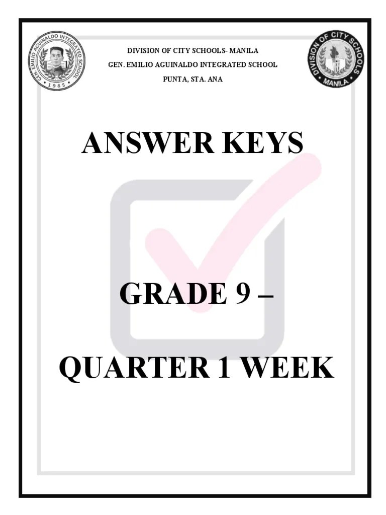 Answer Keys: Division of City Schools-Manila Gen. Emilio Aguinaldo