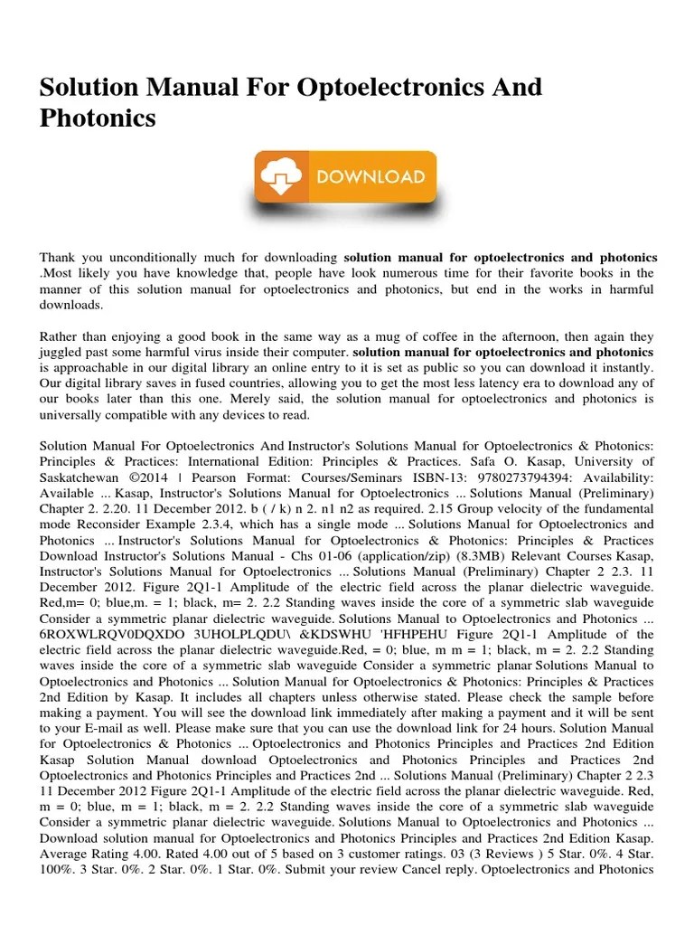 Solution Manual For Optoelectronics and Photonics PDF PDF Waveguide