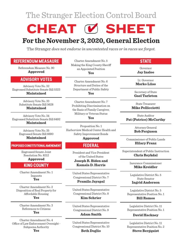The Stranger Election Control Board's Printable Cheat Sheet United