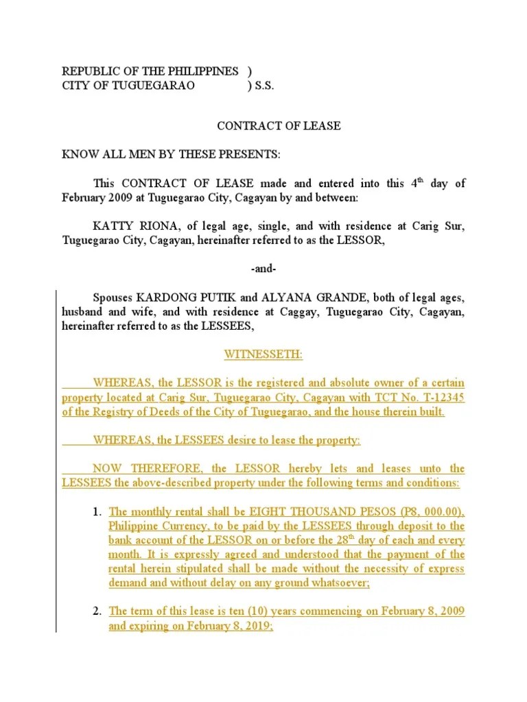 Contract of Lease of Real Property PDF Lease Natural Resources Law