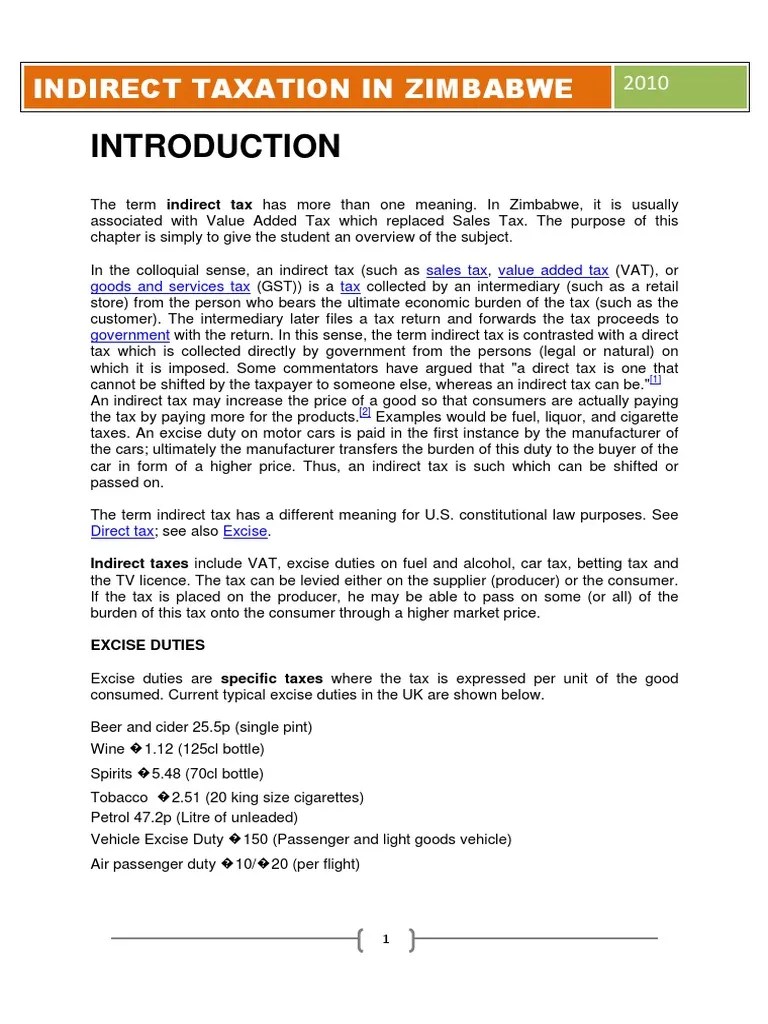 Indirect Taxation in Zimbabwe PDF Indirect Tax Value Added Tax