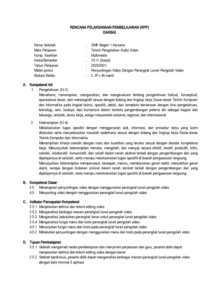 RENCANA PELAKSANAAN PEMBELAJARAN (RPP) KD 5 Revised | PDF