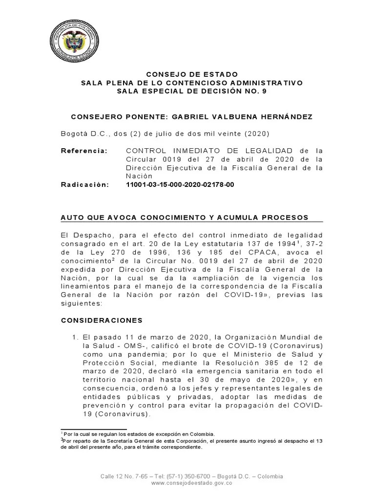 Auto Que Avoca Conocimiento PDF Bogotá Estado (política)