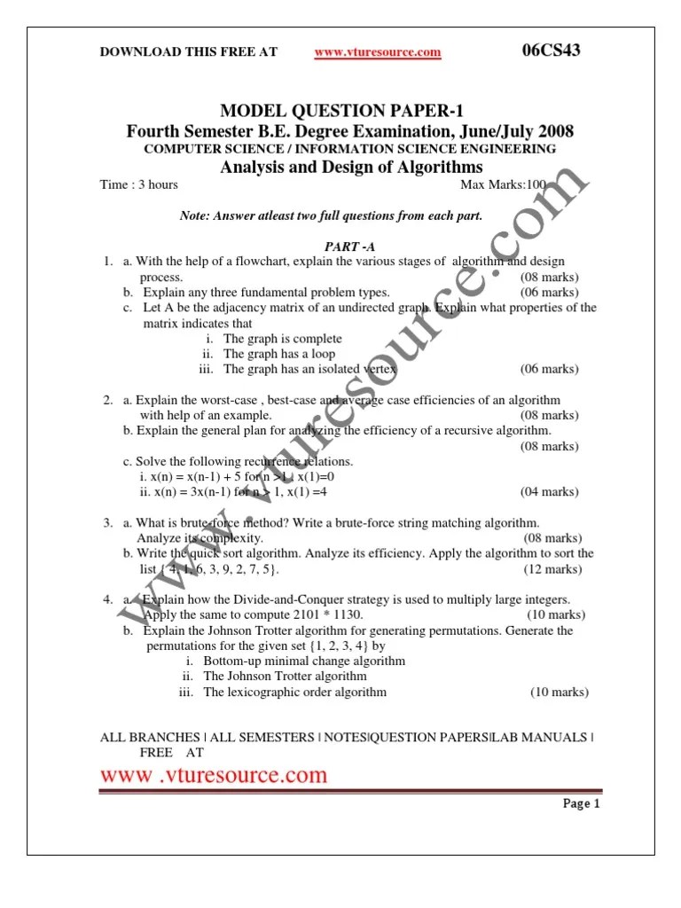 ADA Model Question Paper1 Code Algorithms