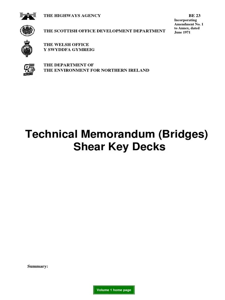Technical Memorandum (Bridges) Shear Key Decks The Highways Agency Be