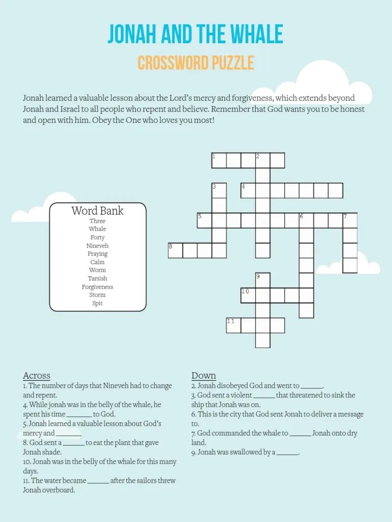 Jonah and The Whale Crossword Puzzle PDF