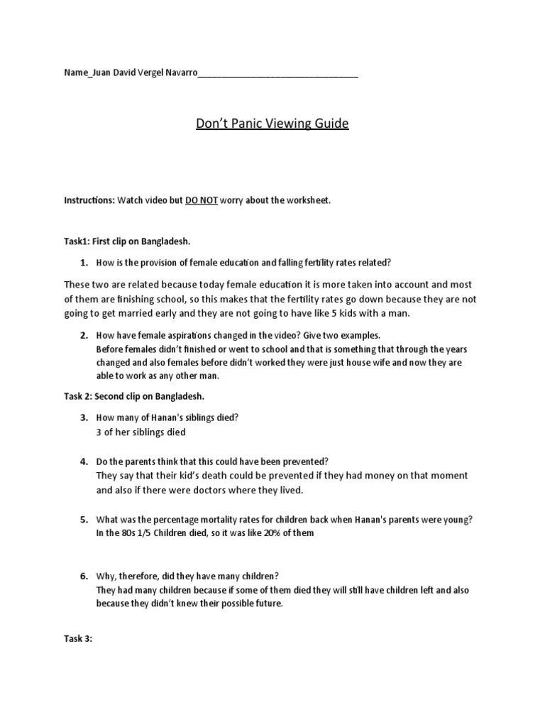 Don't Panic Viewing Guide Instructions Watch Video But DO NOT Worry About The Worksheet PDF