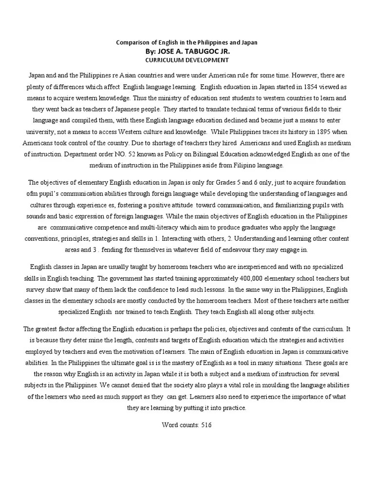Comparison of English in The Philippines and Japan PDF Teachers