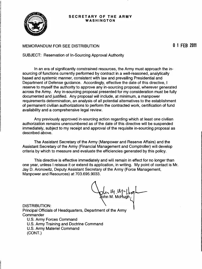 Army Memo United States Army Army