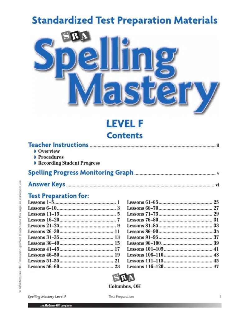 Spelling Mastery Level F Test Prep PDF PDF Standardized Tests