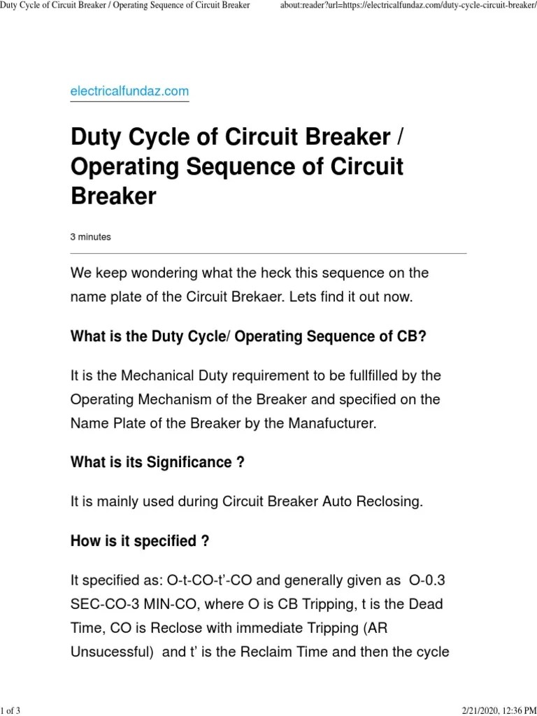 Duty Cycle of Circuit Breaker Operating Sequence of Circuit Breaker