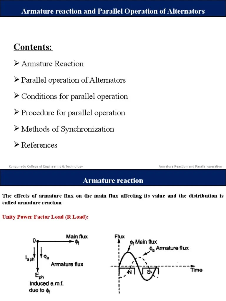 Armature Reaction and Parallel Operation PDF Electric Generator