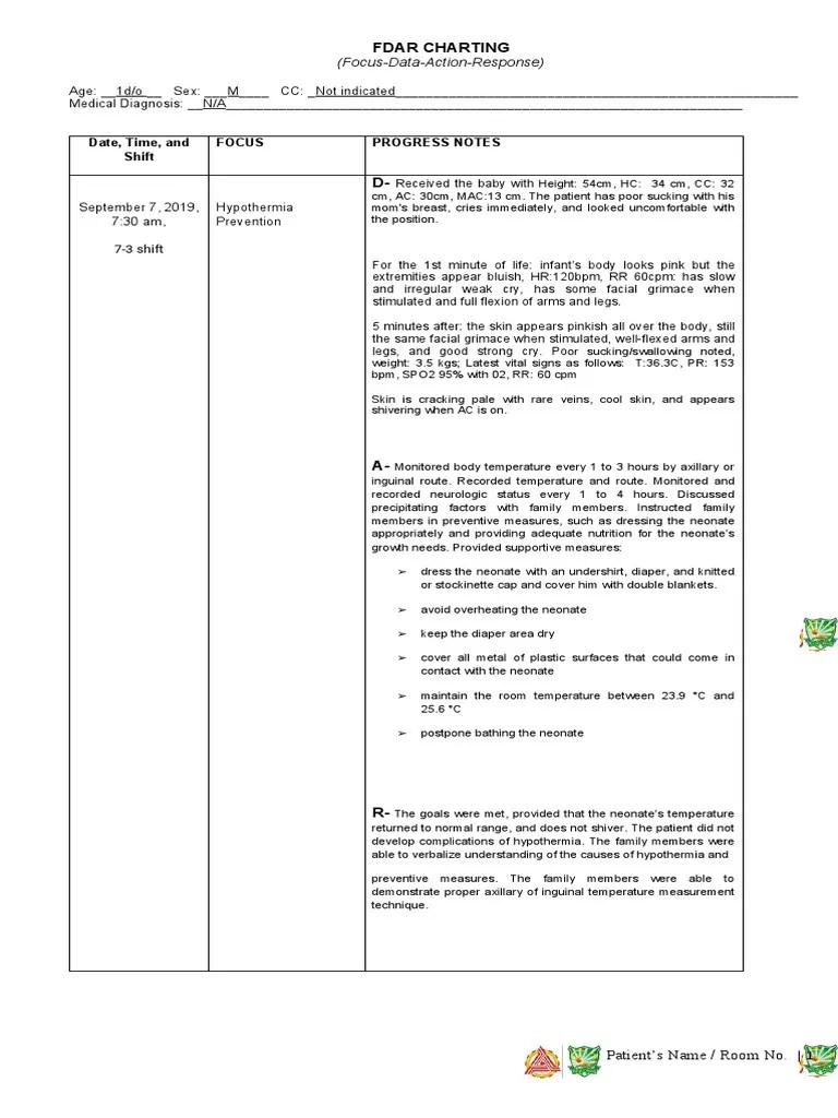 FDAR Charting NICU PDF Infants Hypothermia