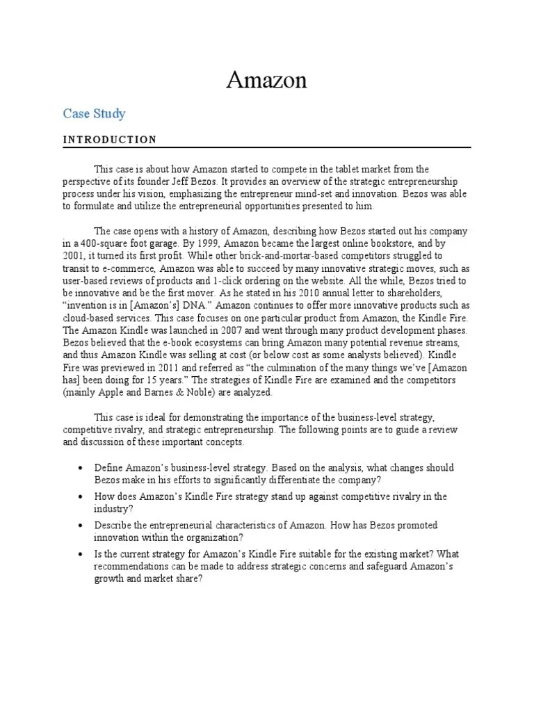 Amazon Case Study PDF Entrepreneurship Amazon Kindle