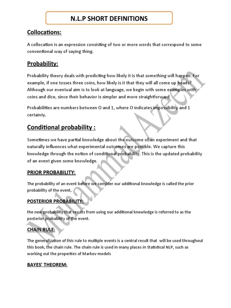 NLP Short Definition PDF Probability Idiom