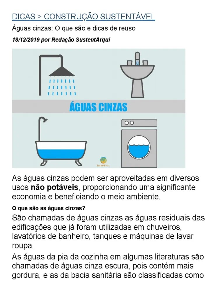 Reuso de Águas Cinzas Dicas e Vantagens PDF Águas residuais Água