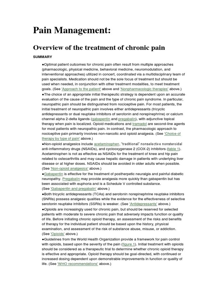 Multimodal Approaches to Chronic Pain Management A Summary of
