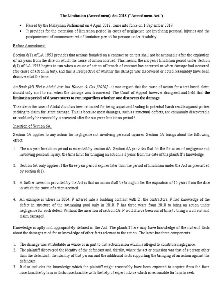 The Limitation PDF Statute Of Limitations Damages