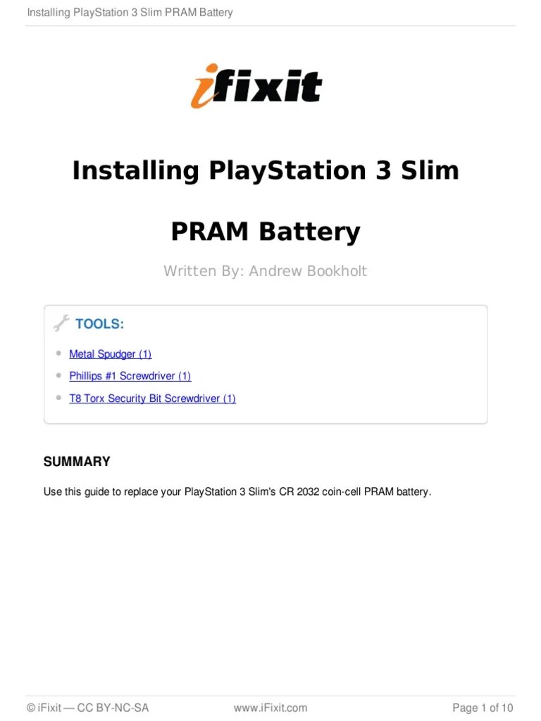 PS3 Slim PRAM Battery Replacement PDF Play Station 3 Play Station