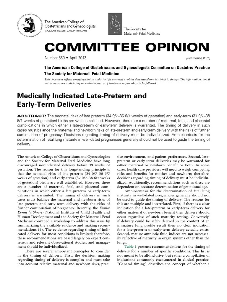 Medically Indicated LatePreterm and EarlyTerm Deliveries PDF