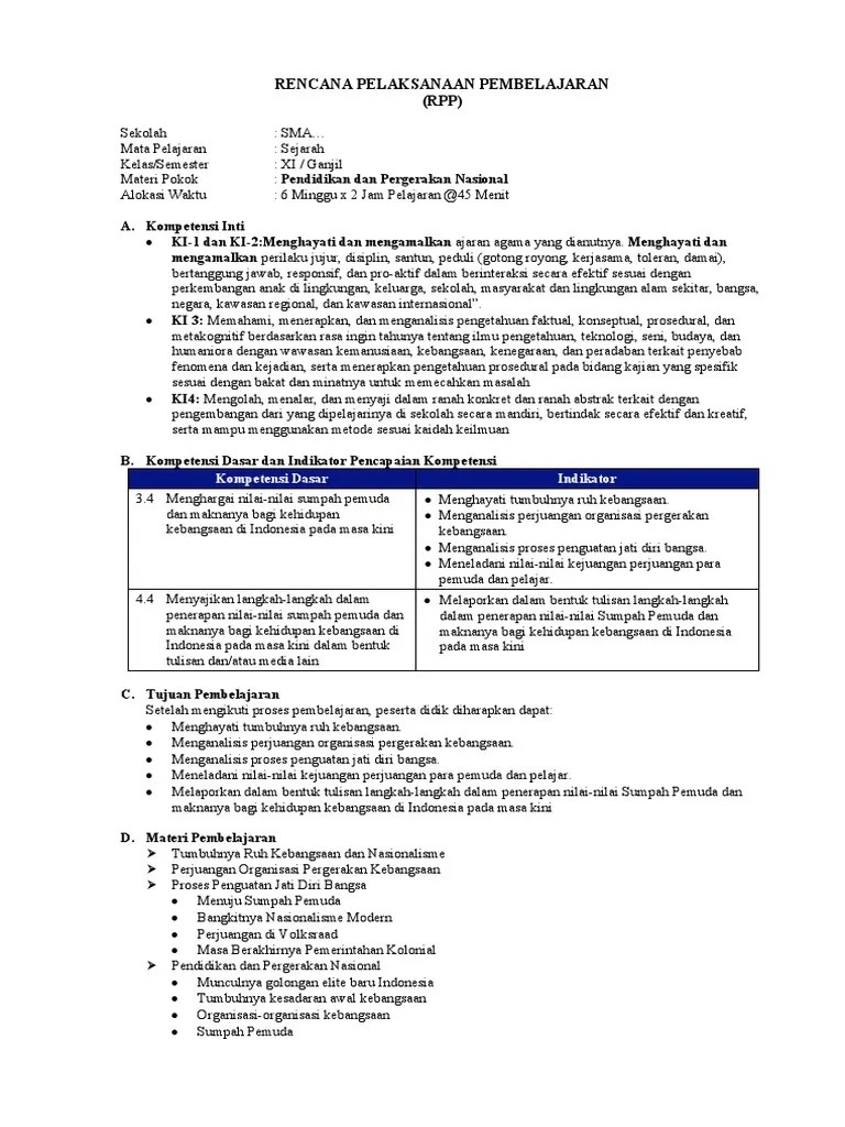 RPP Sejarah Indonesia XI BAB3 | PDF