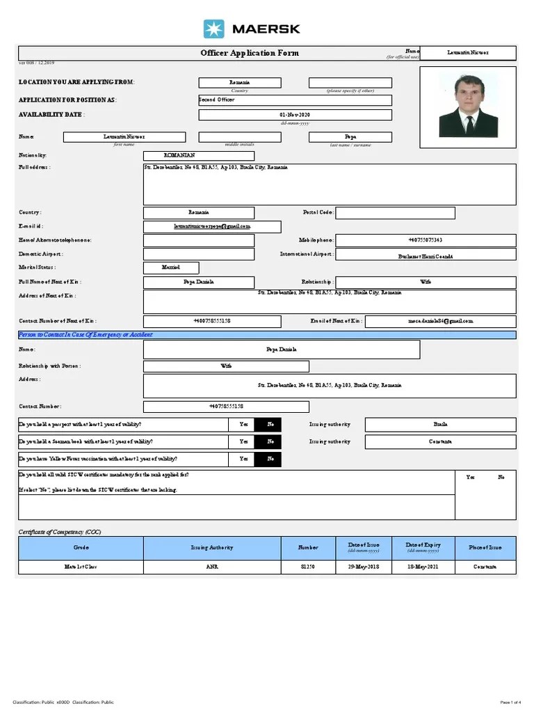 Maersk Application Form Ver 8.0 Dec 19 PDF Waterway And Maritime