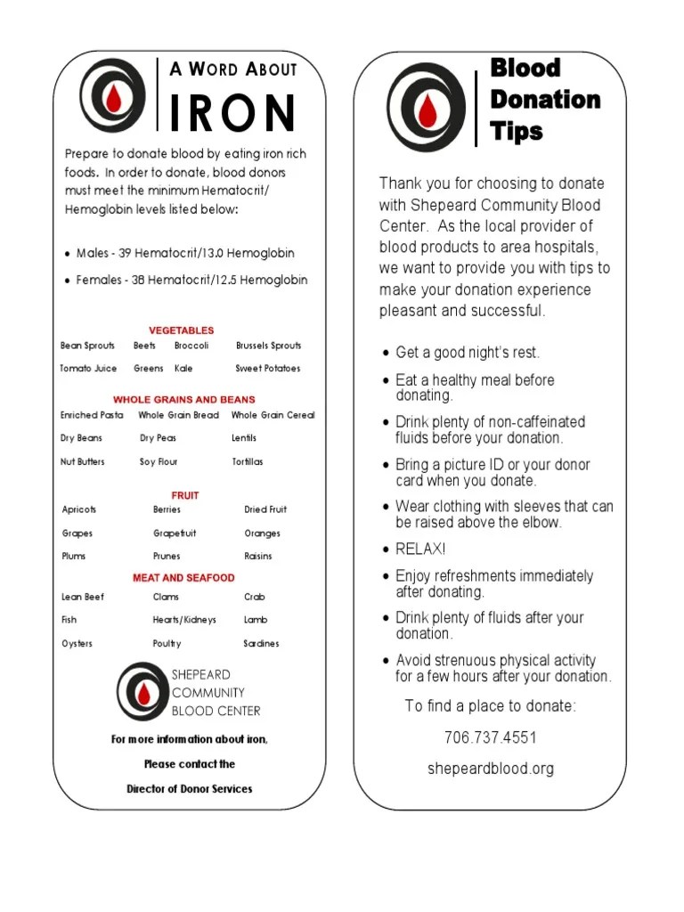 Iron and Blood Donating Tips PDF Blood Food And Drink Preparation
