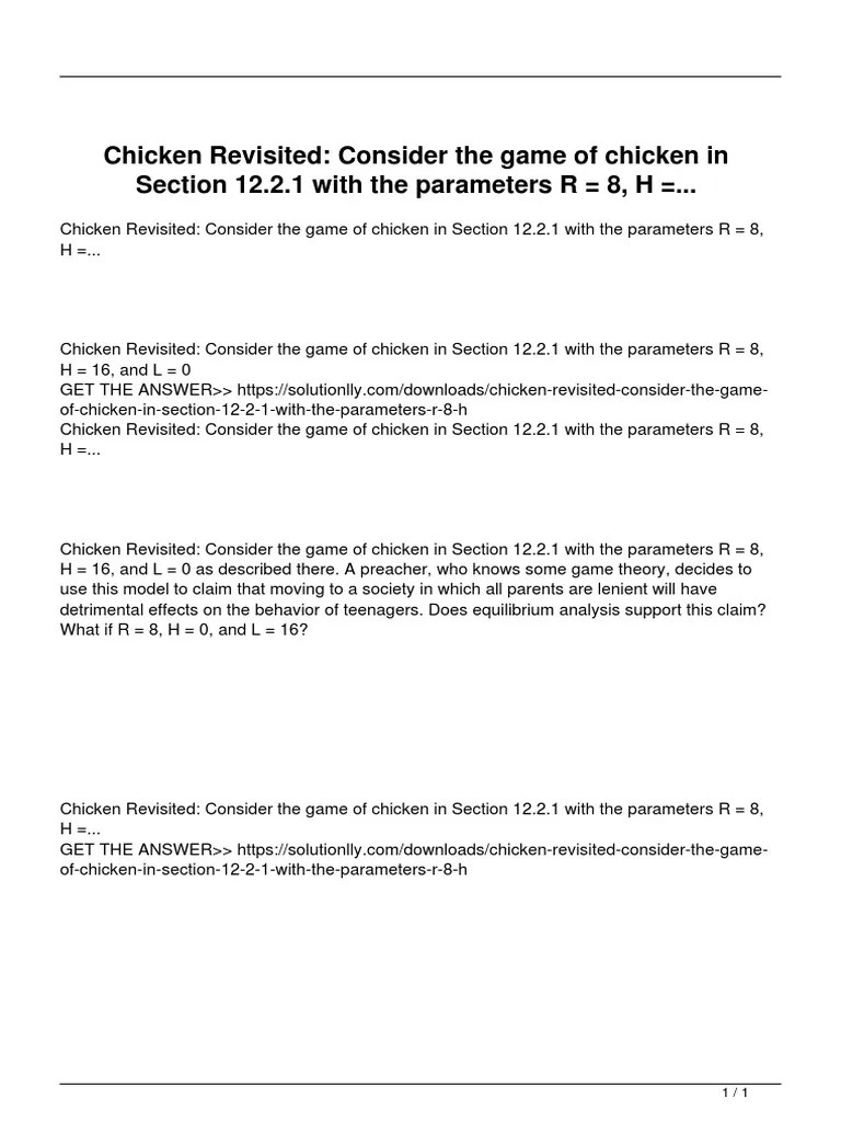 Chicken Revisited Consider The Game of Chicken in Section 12 2 1 With
