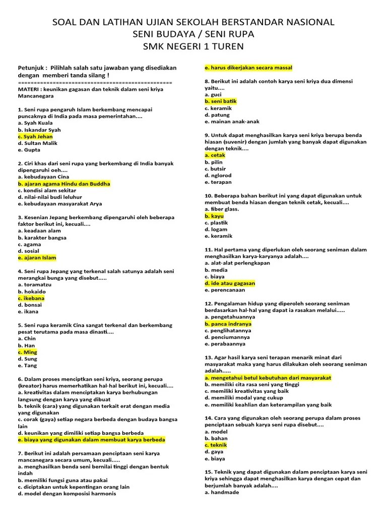 Soal Dan Latihan Usbn - Seni Rupa | PDF