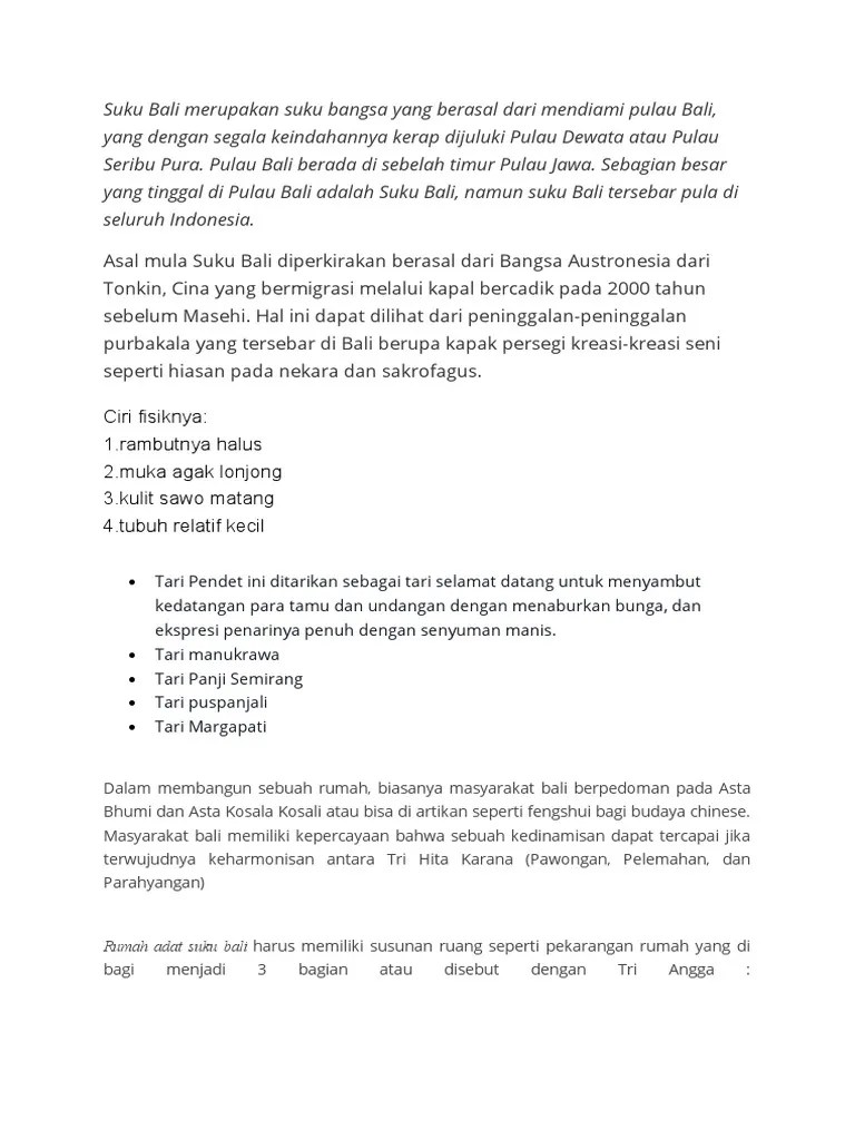 Suku Bali Merupakan Suku Bangsa Yang Berasal Dari Mendiami Pulau Bali | PDF