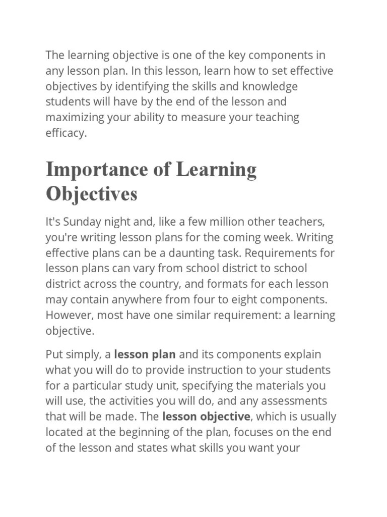 Importance of Learning Objectives PDF