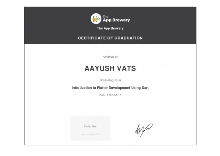 The App Brewery Certificate For Aayush Vats PDF