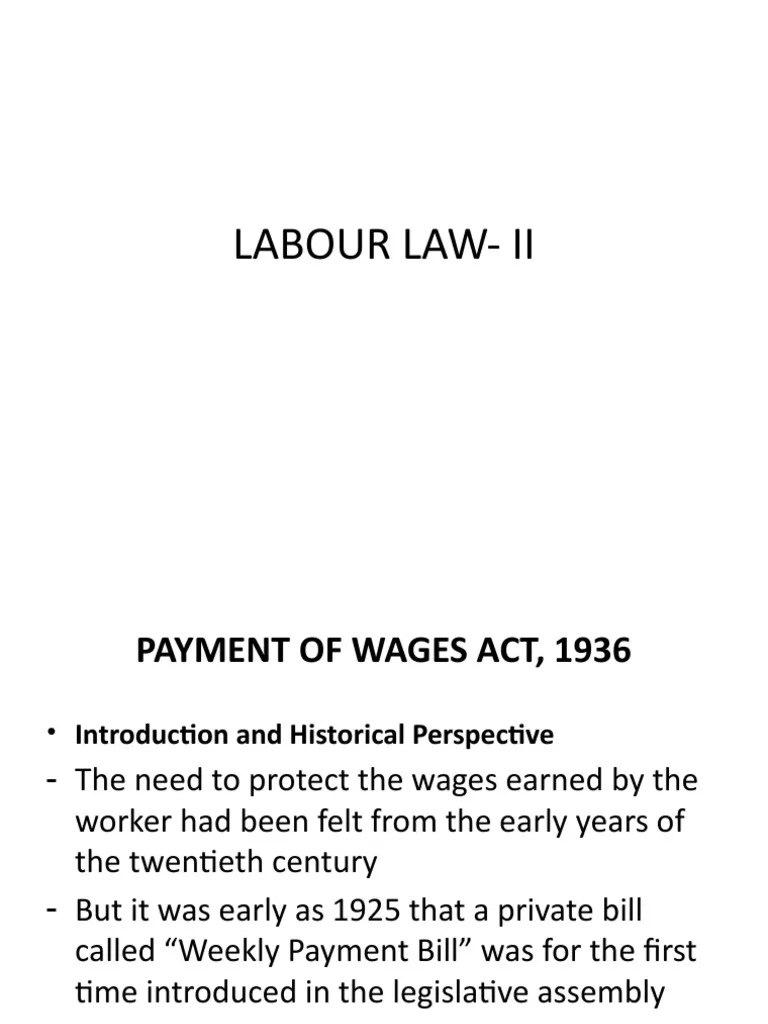 Payment of Wage Act, 1936 Introduction PDF Wage Fine (Penalty)