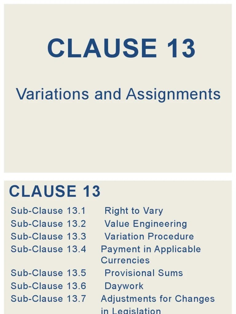 Clause 13 Variations and Assignments PDF General Contractor