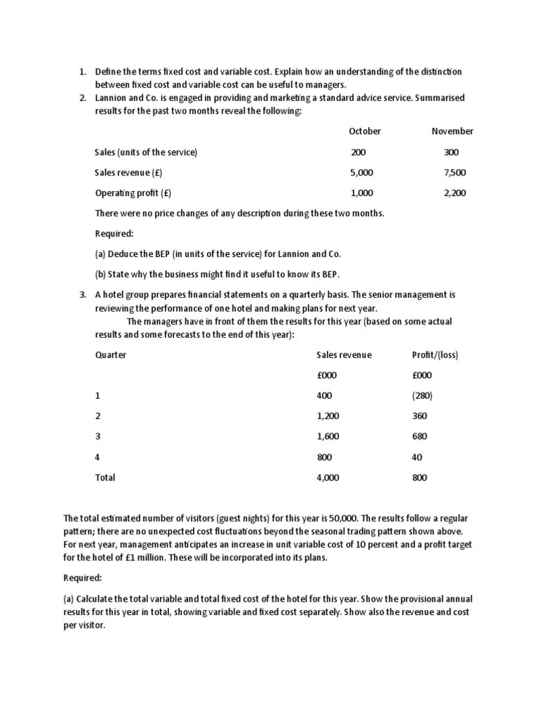 Define The Terms Fixed Cost and Variable Cost PDF Marketing