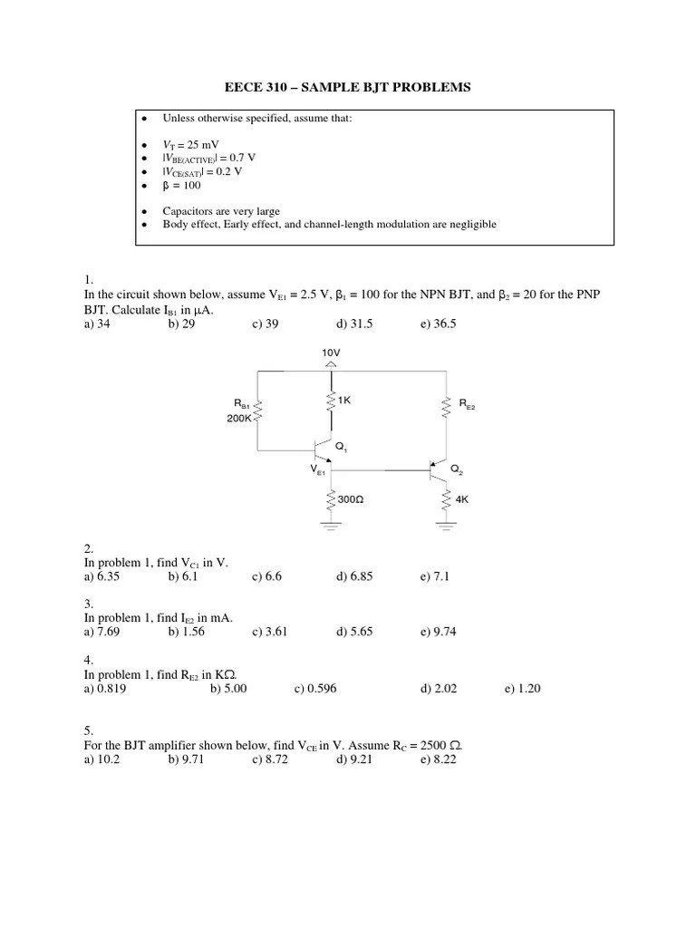 Solutions to Sample BJT and CMOS Circuit Problems PDF Bipolar