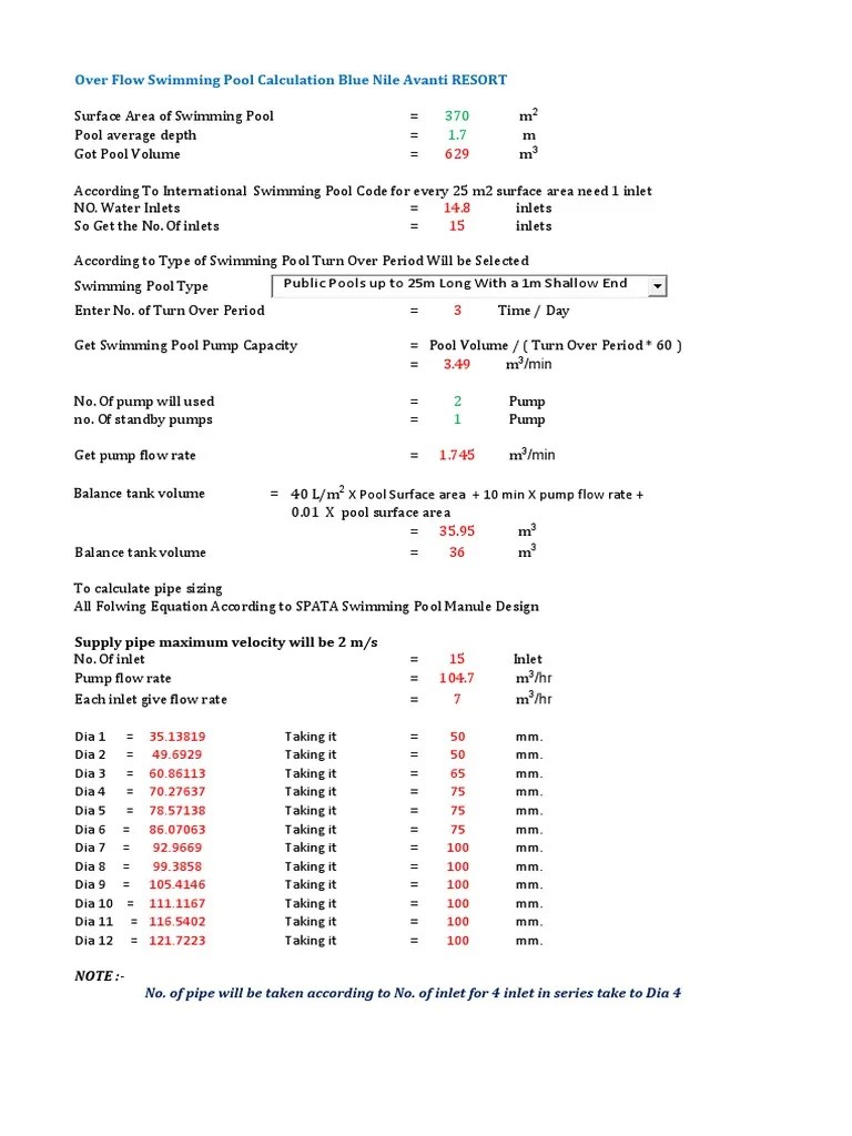 Swimming Pool Calculation PDF Flow Measurement Pump