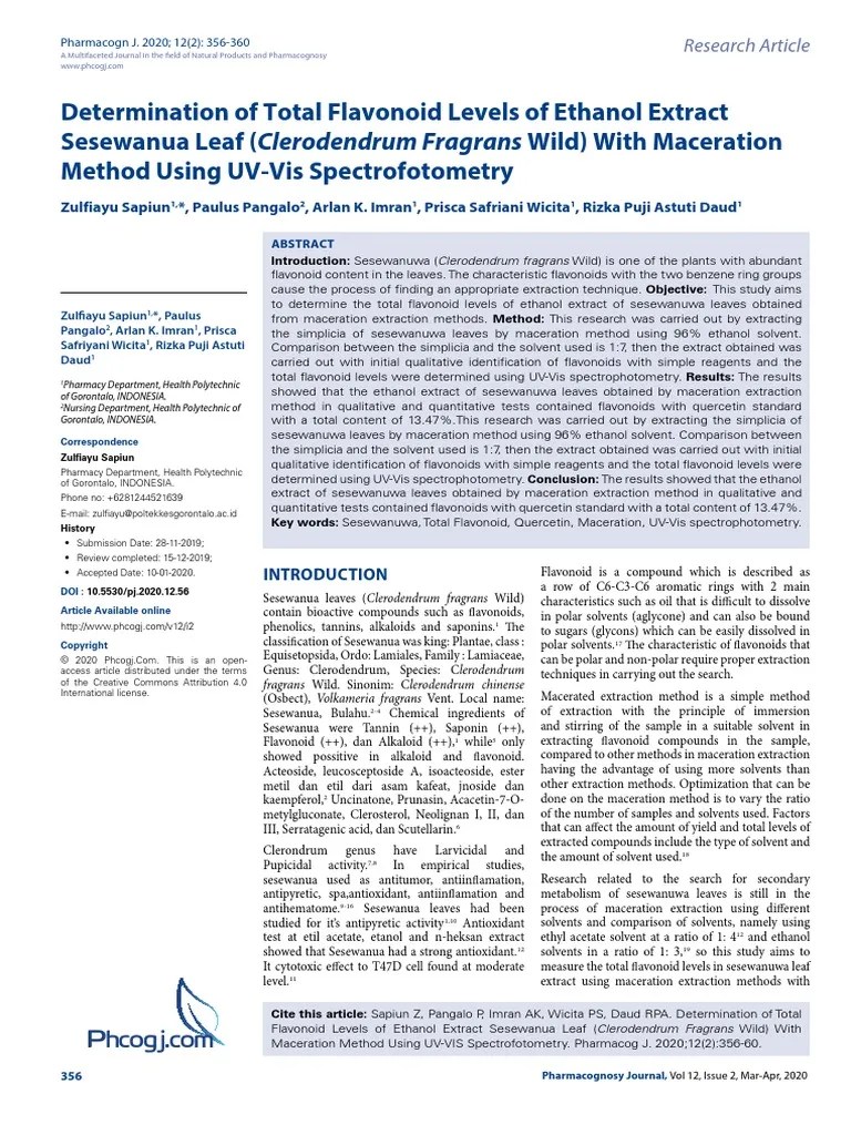 Determination of Total Flavonoid Levels of Ethanol Extract Sesewanua