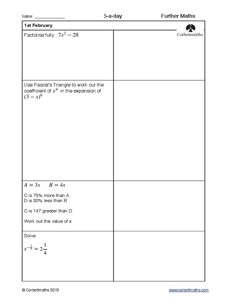 5ADay Further Maths Factorise Fully PDF