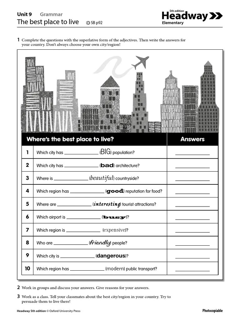 Where's The Best Place To Live? Answers PDF Crossword Question