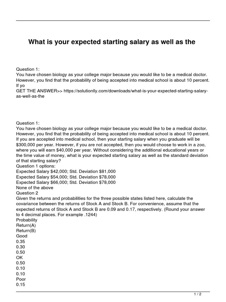 What Is Your Expected Starting Salary As Well As The PDF Beta (Finance) Financial Markets
