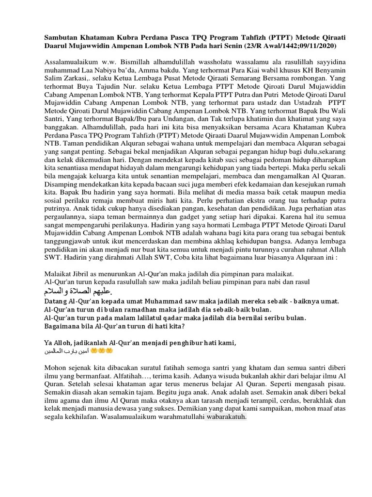 Contoh Kata Sambutan Acara Khatam Quran | PDF