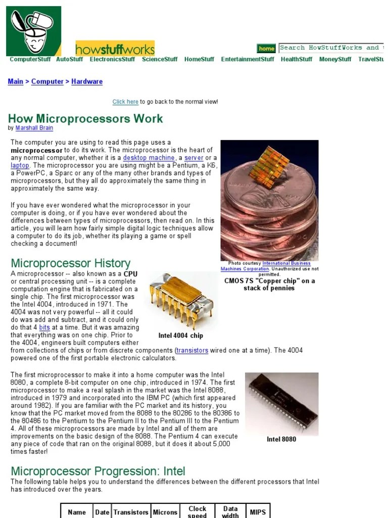 How Microprocessors Work PDF Central Processing Unit Microprocessor