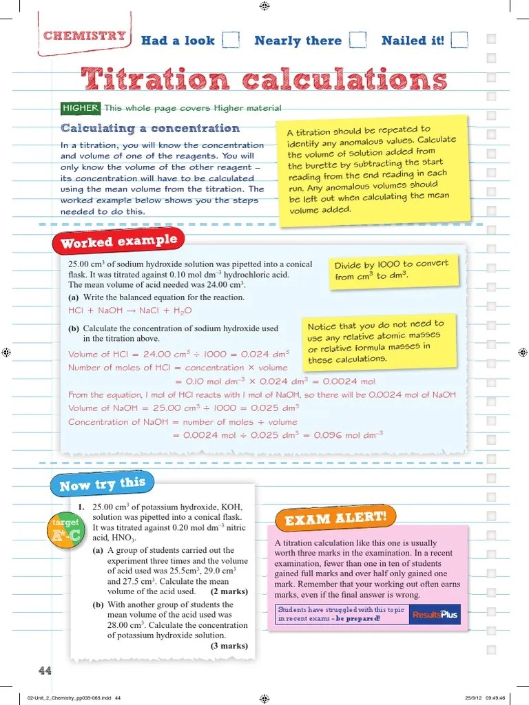 Titration Calculations Calculating A Concentration PDF Sodium