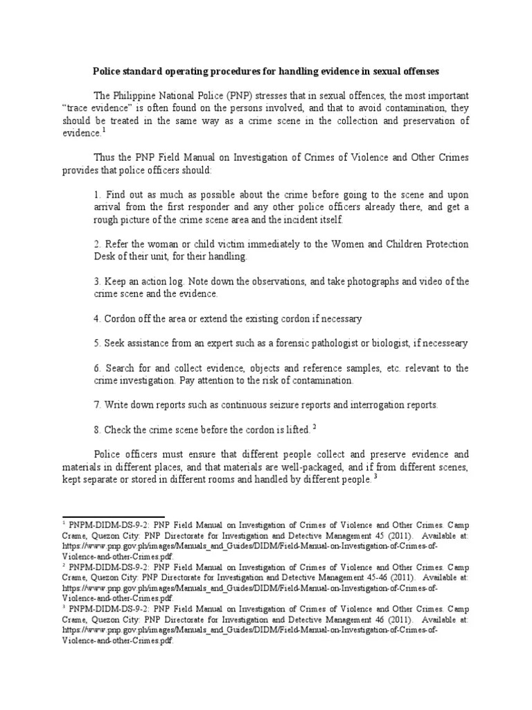 Police Standard Operating Procedures For Handling Evidence in Sexual