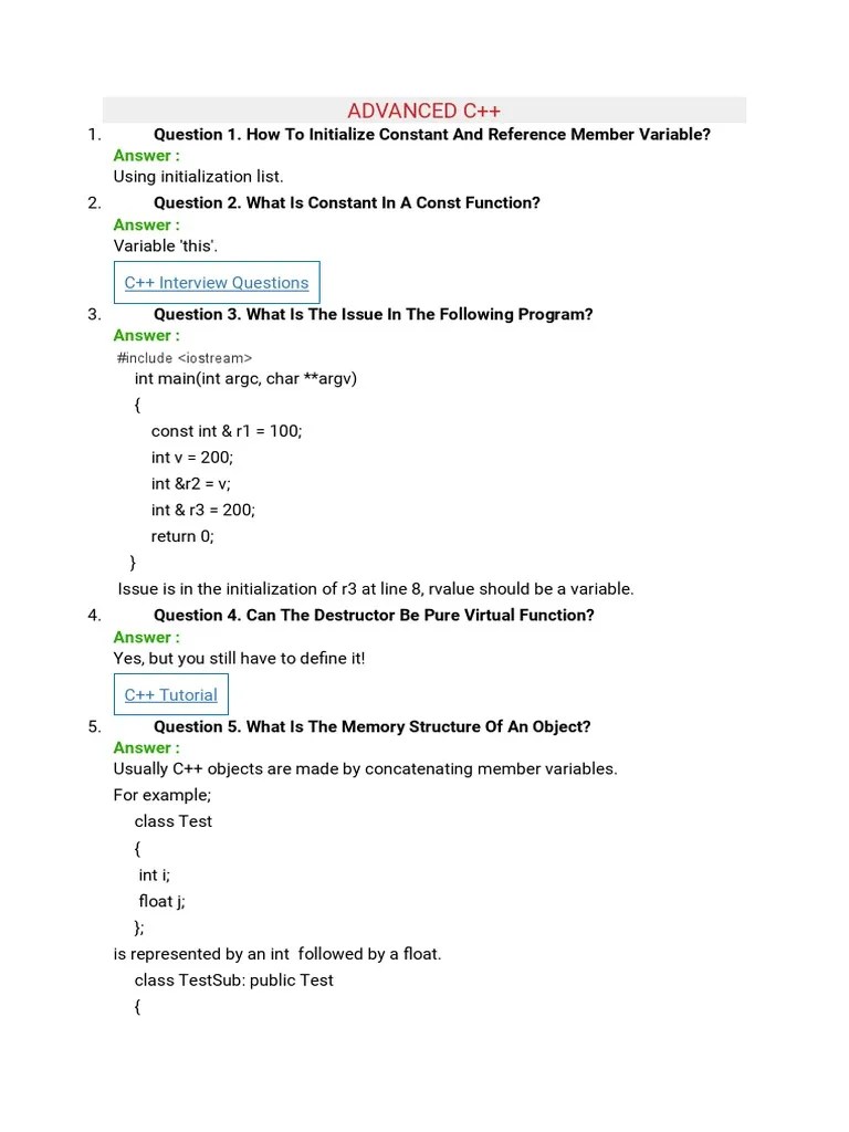 Advanced C++: Answer | PDF | C++ | Class (Computer Programming)