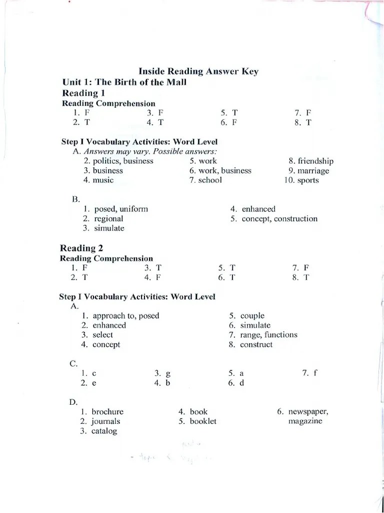 Inside Reading 3 - Answer Key | PDF